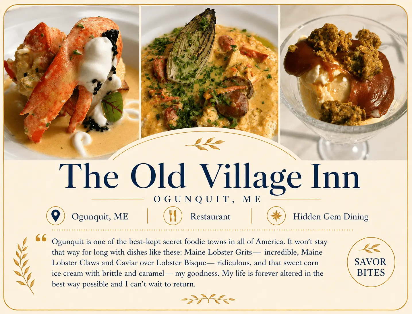 Old Village Inn restaurant recommendation card