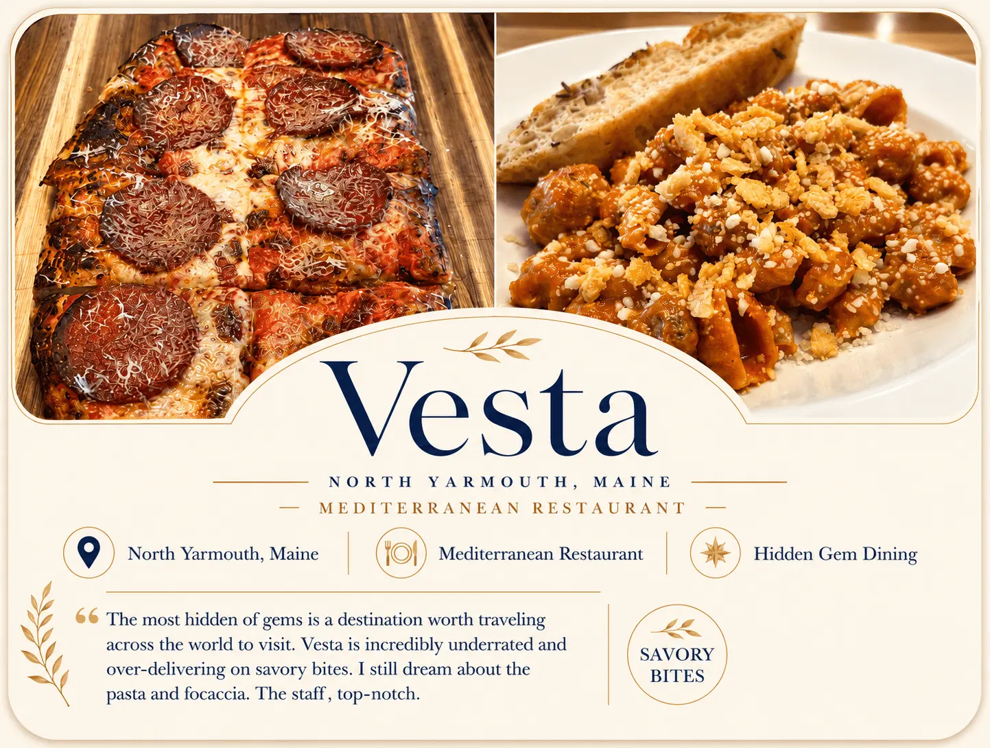 Vesta restaurant recommendation card