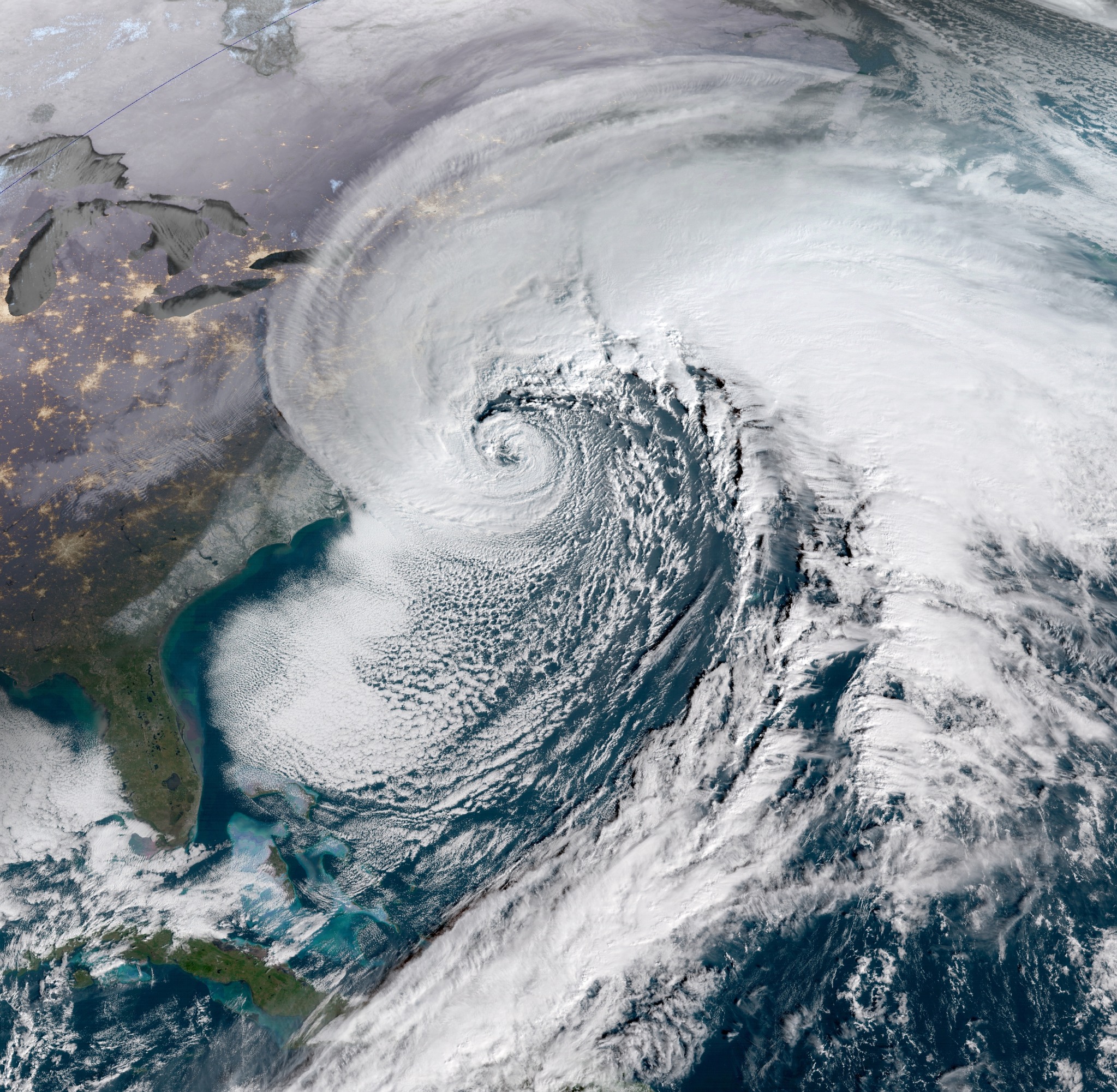 NOAA GOES-16 satellite image of a powerful nor’easter covering the East Coast on January 4, 2018