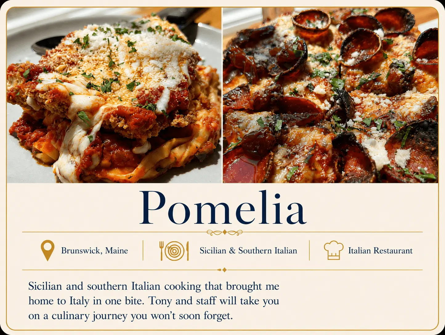 Pomelia restaurant recommendation card