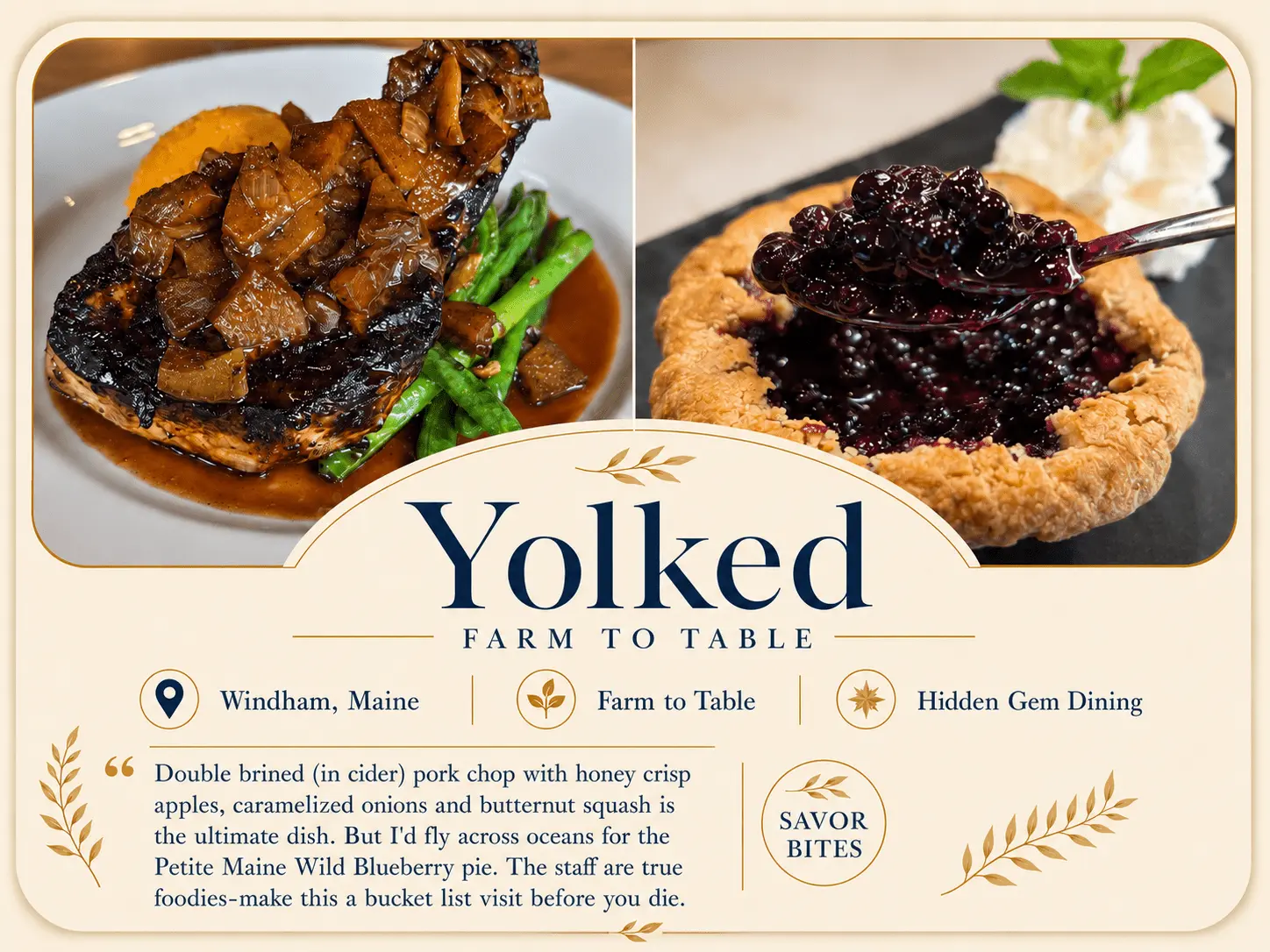 Yolked Farm to Table restaurant recommendation card