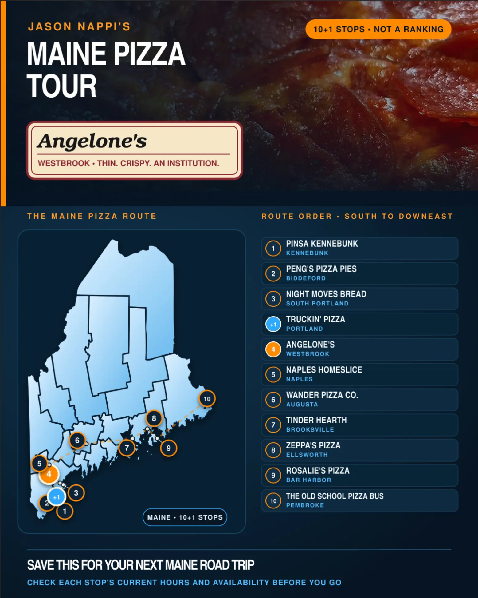 Jason Nappi’s Maine Pizza Tour Part 1 with a route map and 10 plus 1 stops