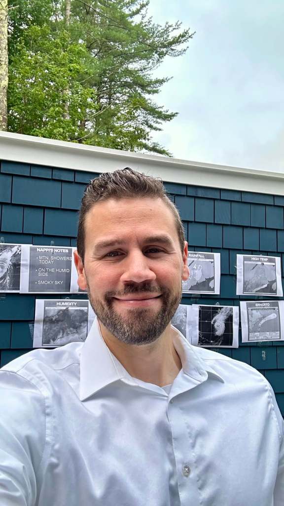 Jason Nappi sharing a weather update outdoors in Maine